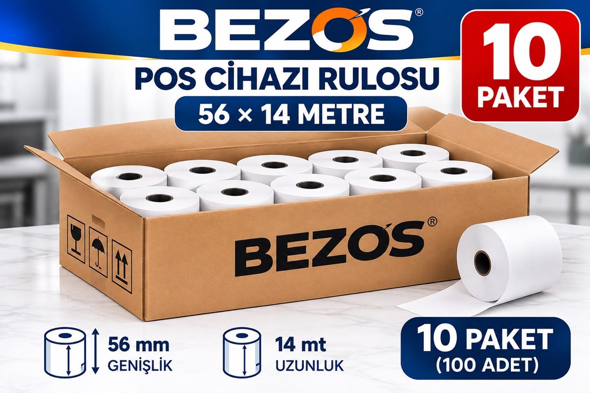 Termal POS Cihazı Rulosu 56 mm x 14 m - 100 Adet (10 Paket) Yazar Kasa Slip Rulosu