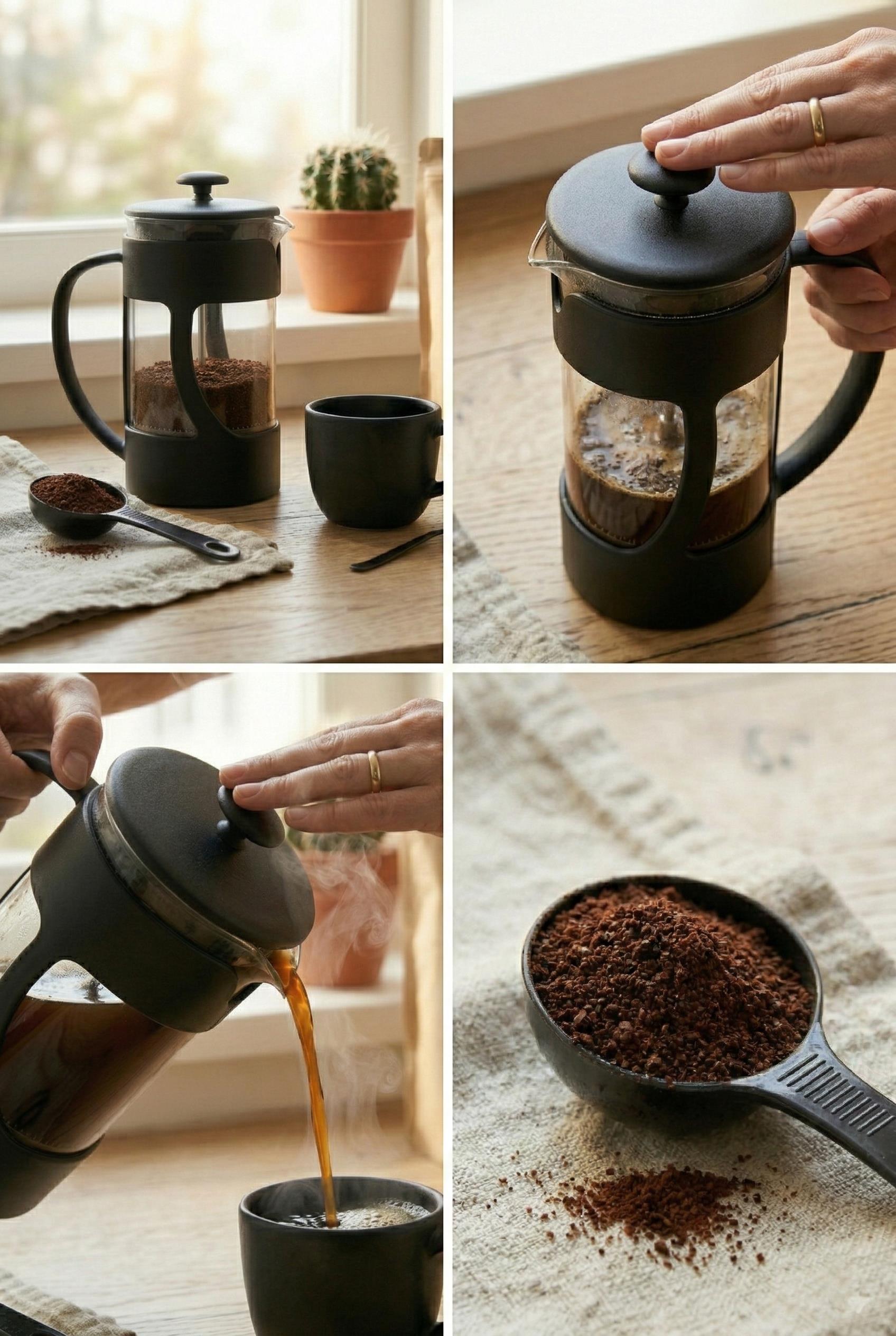 350 ml Borosilikat Cam French Press &amp; Siyah Modern Kahve Ve Bitki Çayı Demleme Gereci
