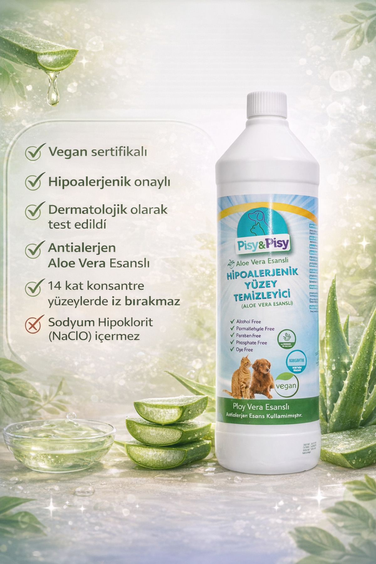 PISY & PISY Antialerjen Aloe Vera Esanslı Konsantre Hipoalerjenik Yüzey Temizleyici (1 L)