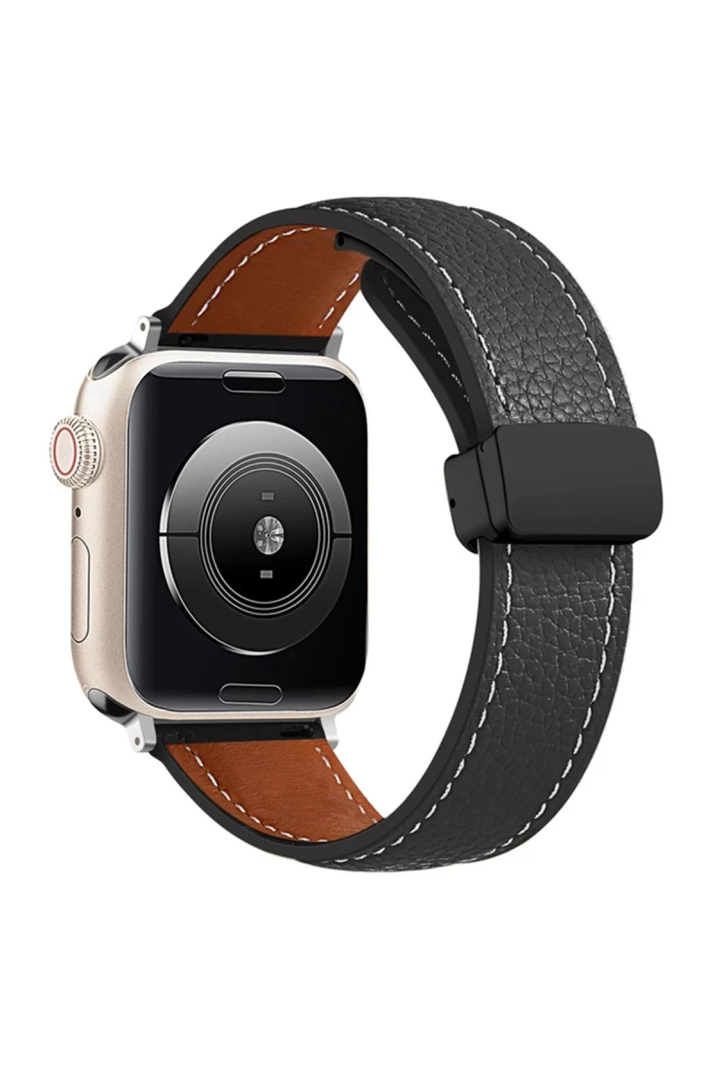Apple Watch 38mm Uyumlu KR414 Daks Deri Kordon - Siyah