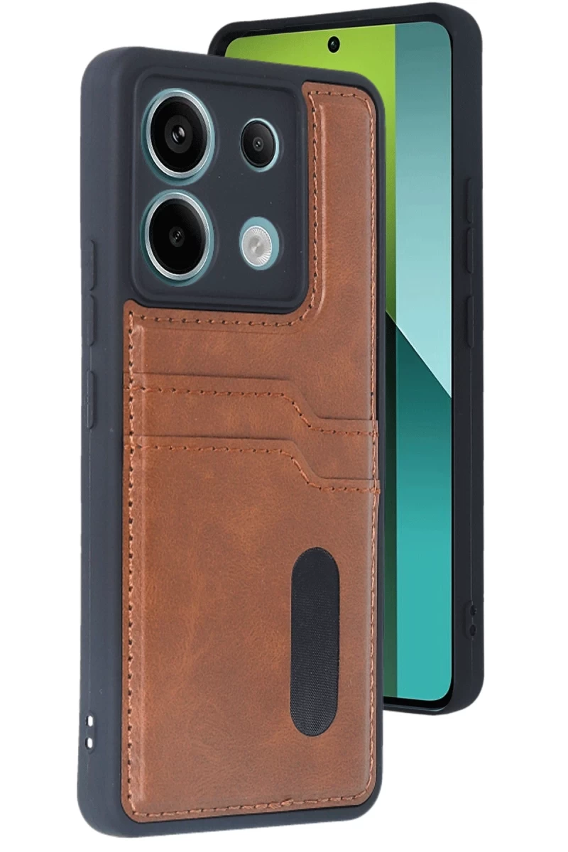 Xiaomi Redmi Note 13 Pro 4G Uyumlu Kılıf Sara Kartvizitli Deri Kılıf - Taba