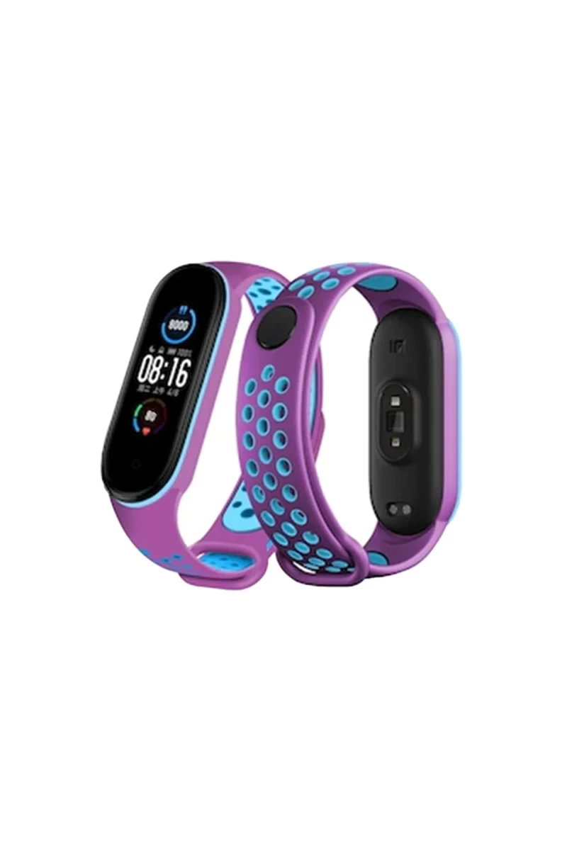 Xiaomi Mi Band 6 Uyumlu Spor Delikli Kordon - Mor-Mavi