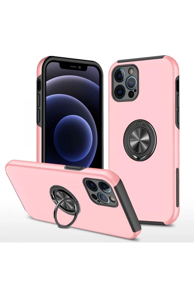 Apple iPhone 12 Pro Uyumlu Kılıf Elit Yüzüklü Kapak - Pembe