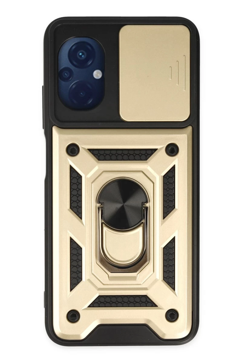 Xiaomi Poco M5 Uyumlu Kılıf Pars Lens Yüzüklü Silikon - Gold