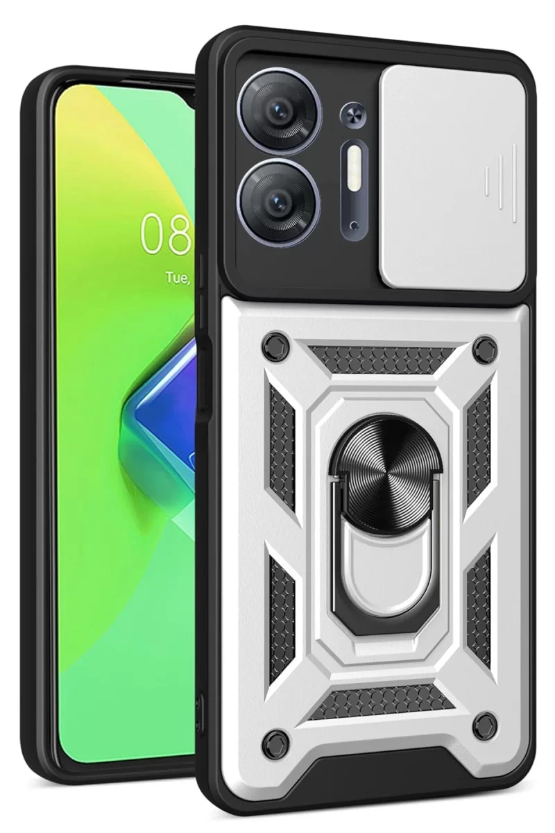İnfinix Hot 30 5G Uyumlu Kılıf Pars Lens Yüzüklü Silikon - Gümüş