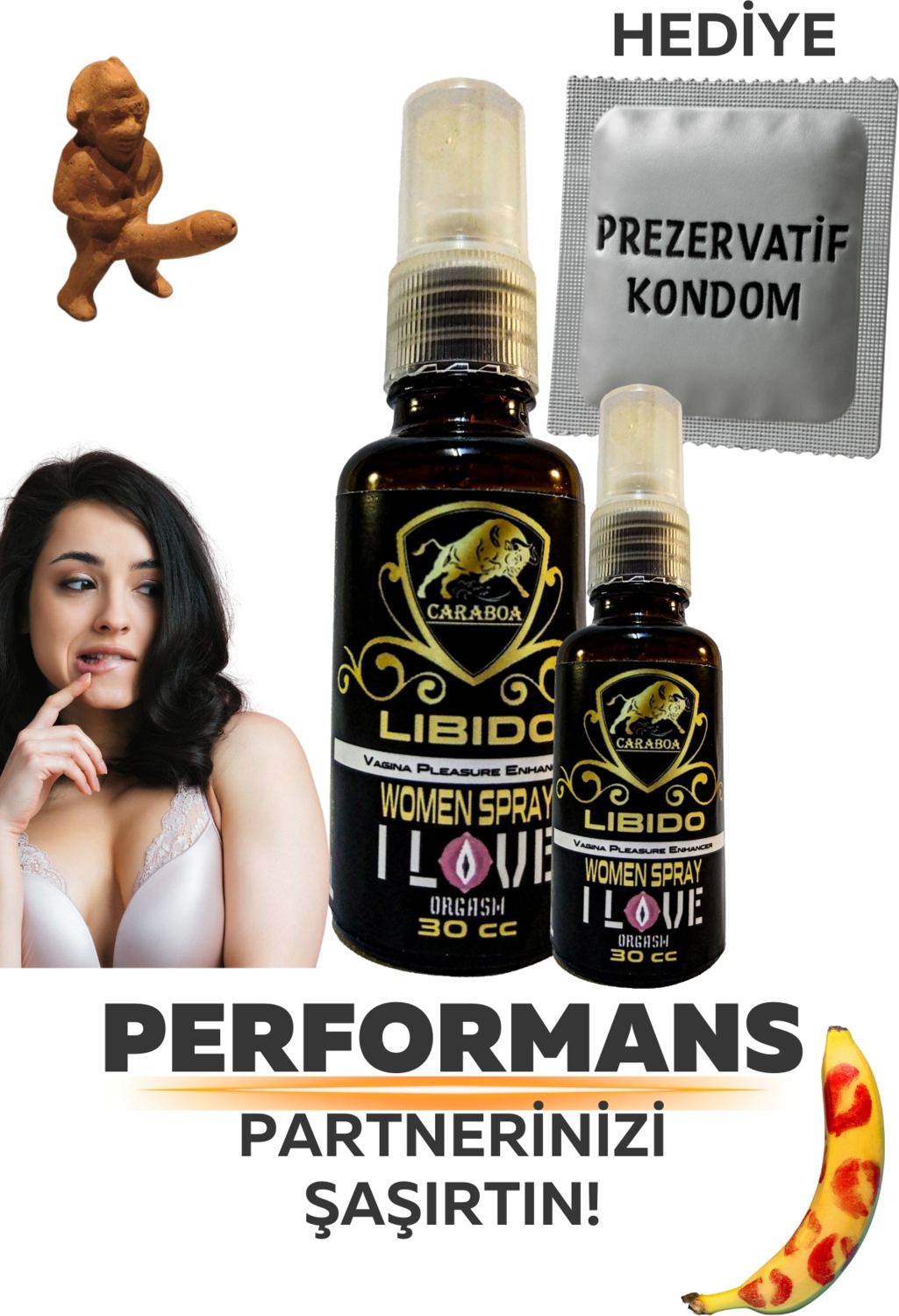 Caraboa Kadın Performanse Artırıcı Sprey Istek Arttırıcılım Orgazmlı Hızlı Etkili 30CC 2 Adet