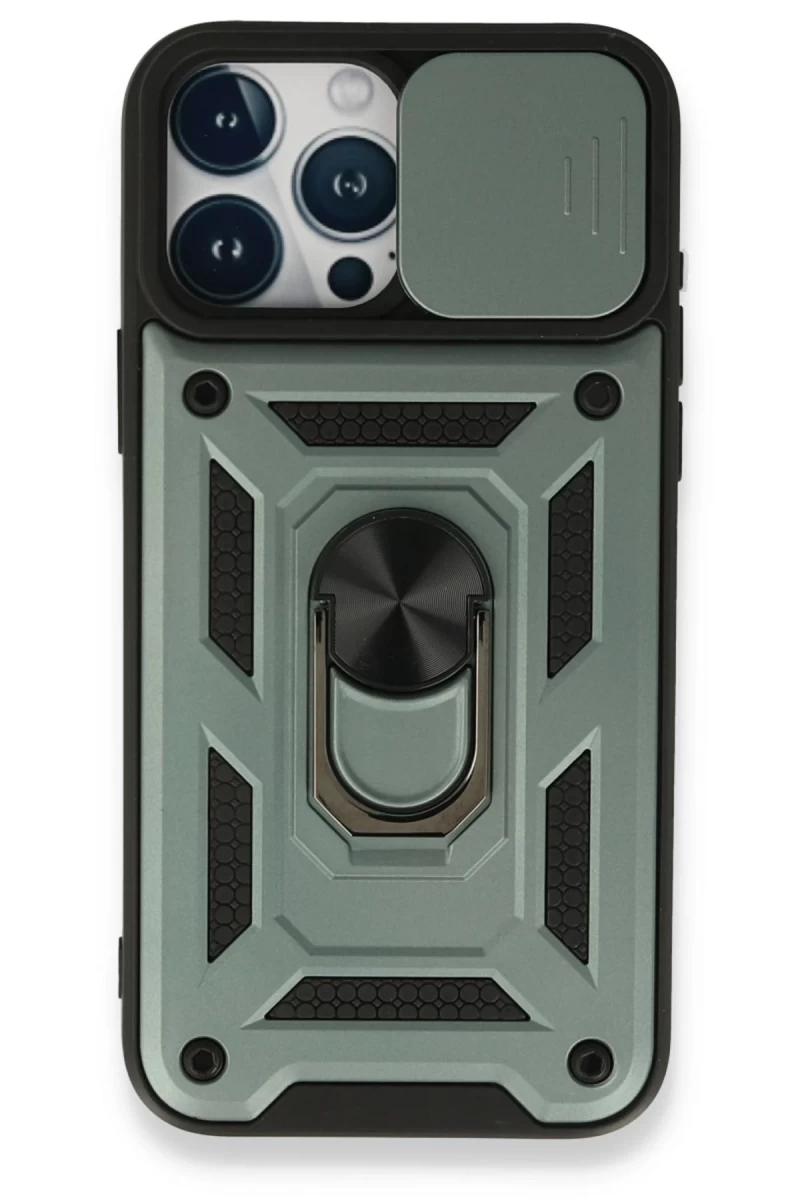Apple iPhone 15 Pro Uyumlu Kılıf Pars Lens Yüzüklü Silikon - Yeşil
