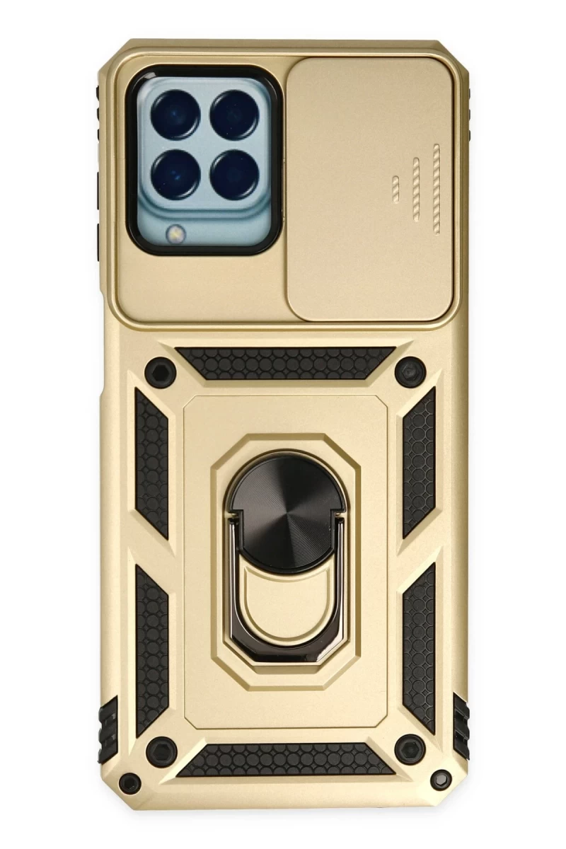 Samsung Galaxy M33 Uyumlu Kılıf Pars Lens Yüzüklü Silikon - Gold