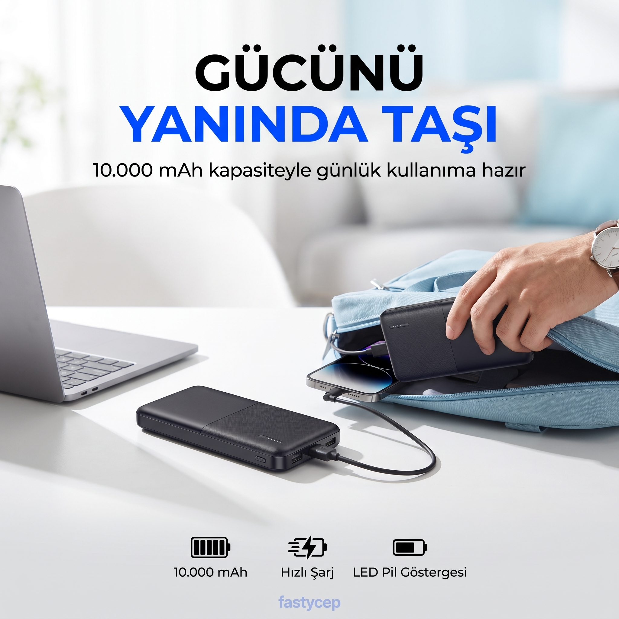 SnapMax SNP-3008 Siyah 10.000 mah Powerbank 2x USB Çıkışlı 1 Type-C ve 1 Micro Girişli
