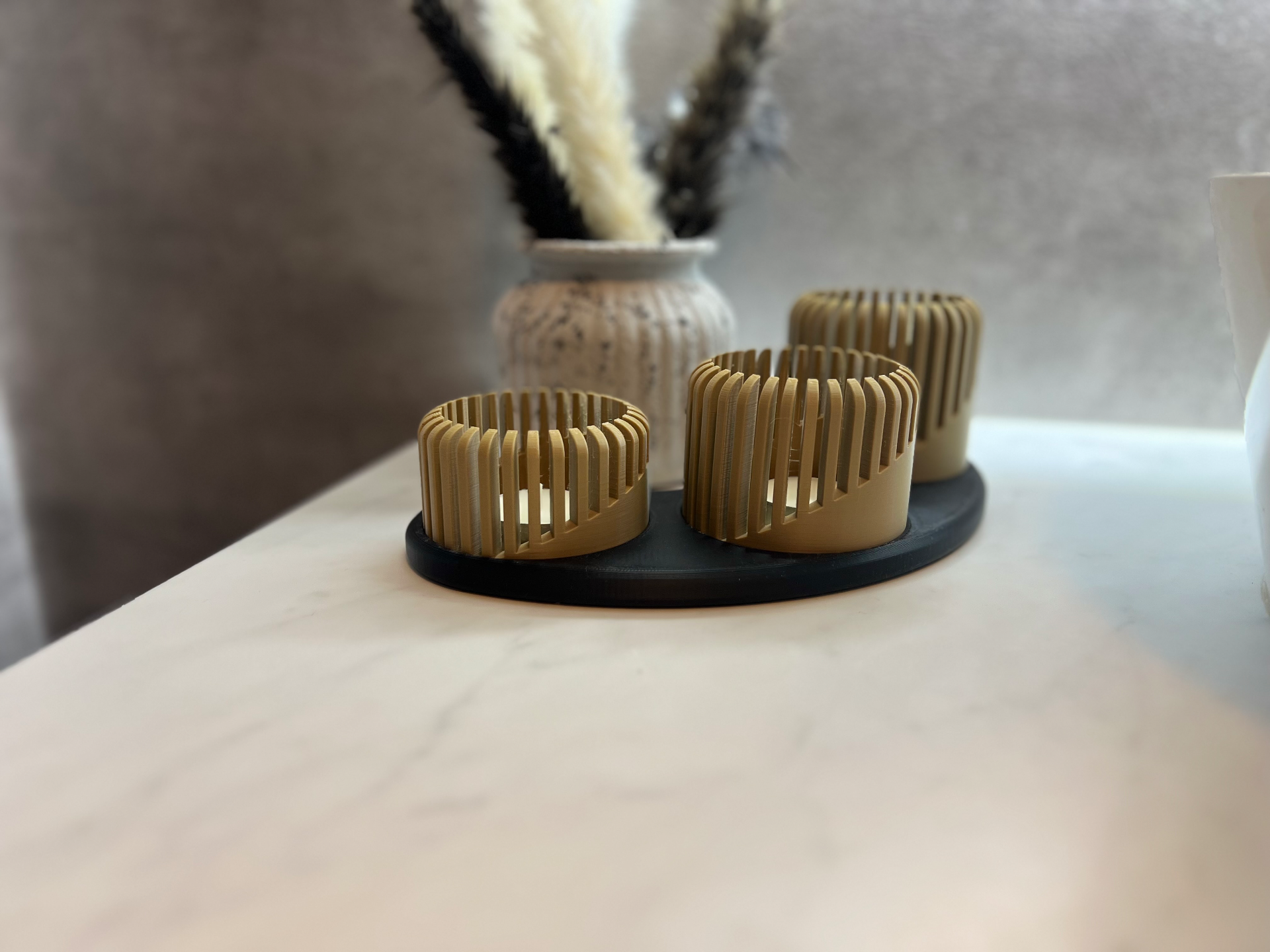 Üç Boyutlu Tealight Mumluk ve Üçlü Mum Standı Seti Dekoratif Mum Tutucu