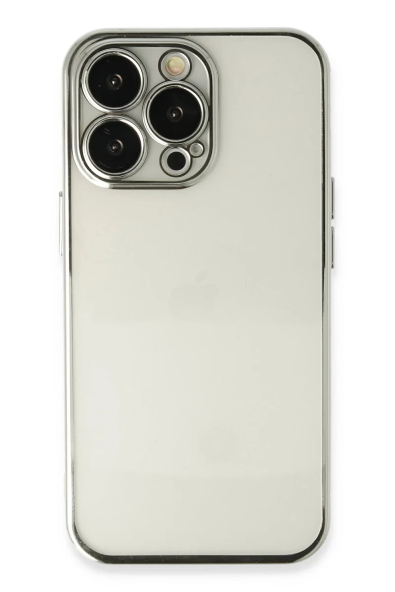 Apple iPhone 14 Pro Max Uyumlu Kılıf Lensli Silikon - Gümüş