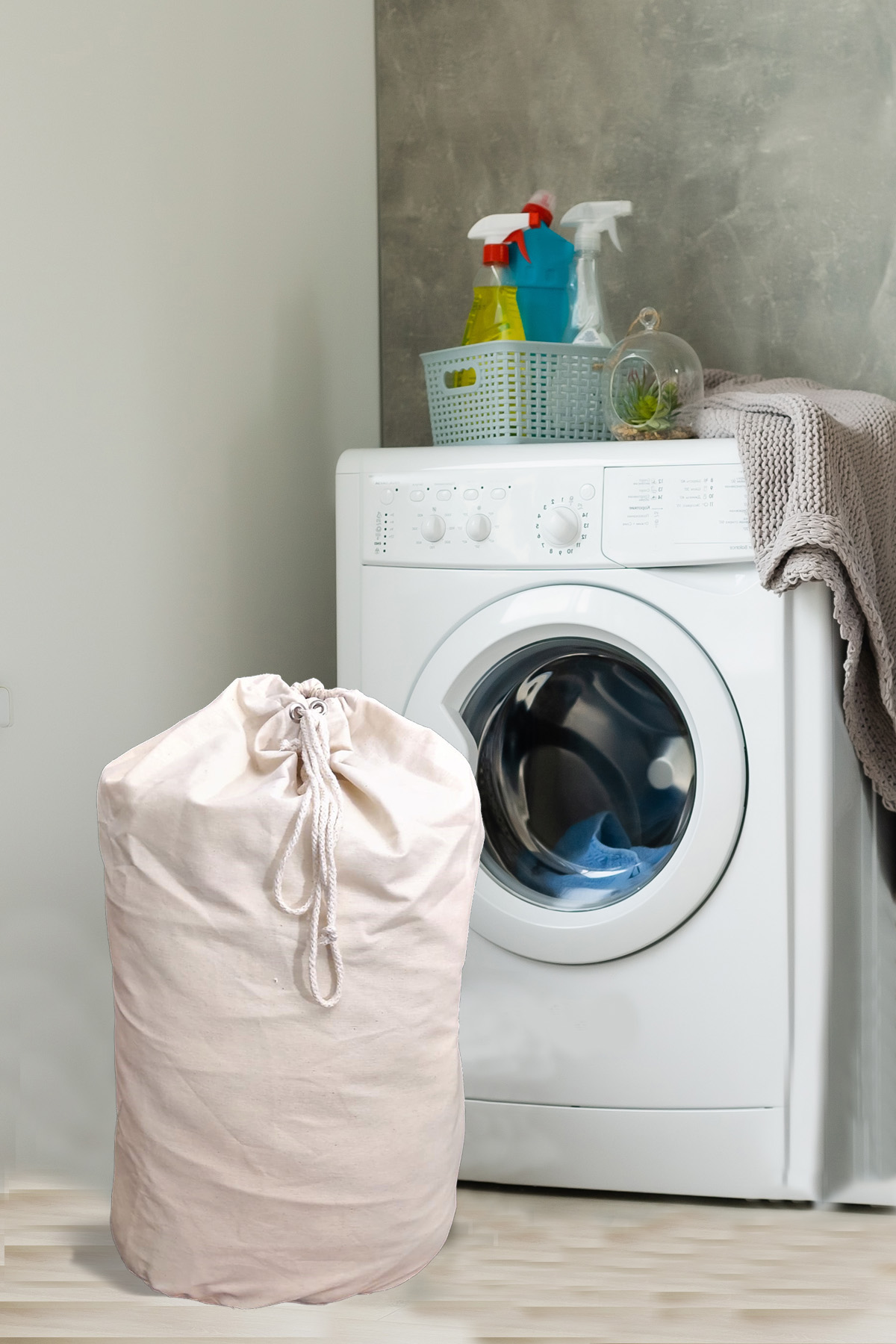 Çamaşır Torbası, Kirli Banyo Torbası, Düzenleyici Torba - ASTARSIZ - Ekru Hambez