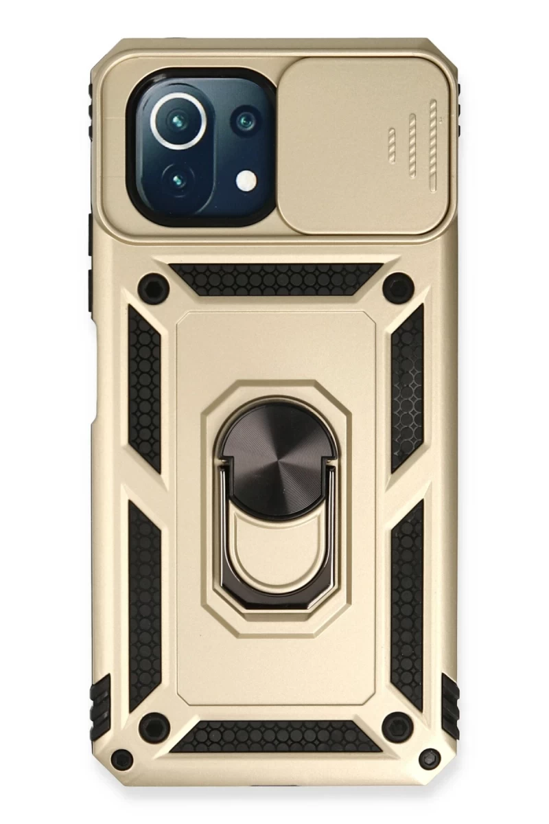 Xiaomi Mİ 11 Lite Uyumlu Kılıf Pars Lens Yüzüklü Silikon - Gold