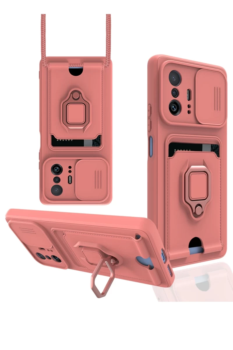 Xiaomi Mi 11T Pro Uyumlu Kılıf Zuma Kartvizitli Yüzüklü Silikon - Pembe