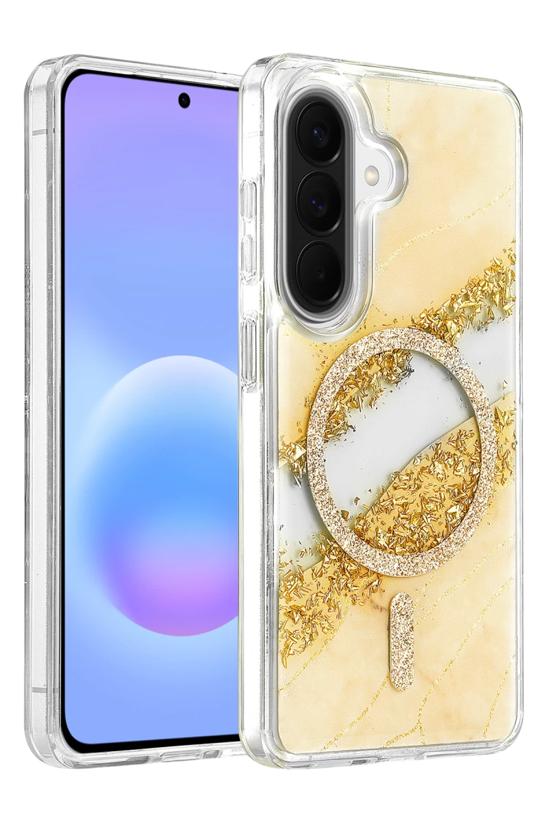 Onegif Samsung Galaxy A57 5G Uyumlu Lotus Simli Magsafe Kapak - Gümüş