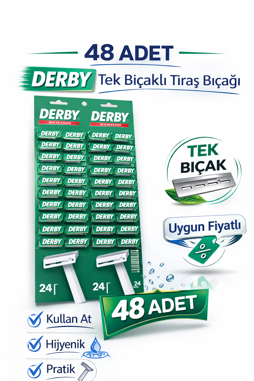 Derby Tek Bıçaklı Tıraş Bıçağı  Paket Seçenekleri 48 ADET