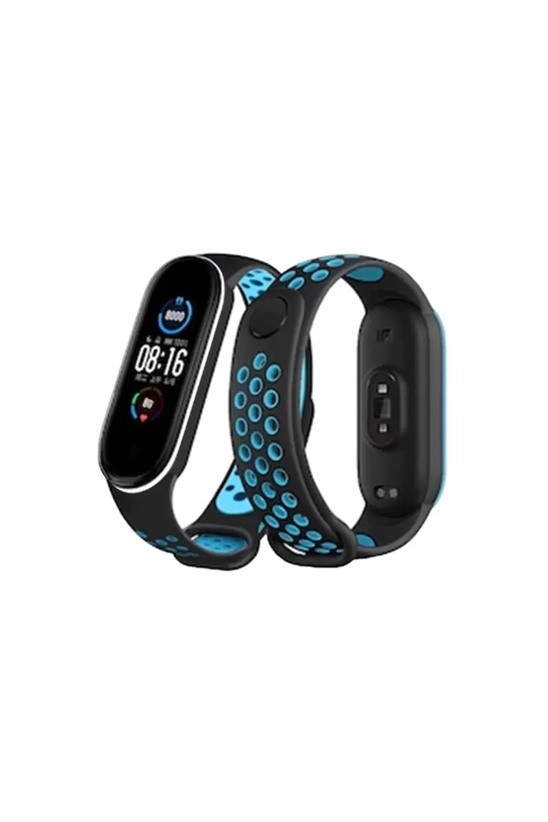 Xiaomi Mi Band 6 Uyumlu Spor Delikli Kordon - Siyah-Mavi-Beyaz