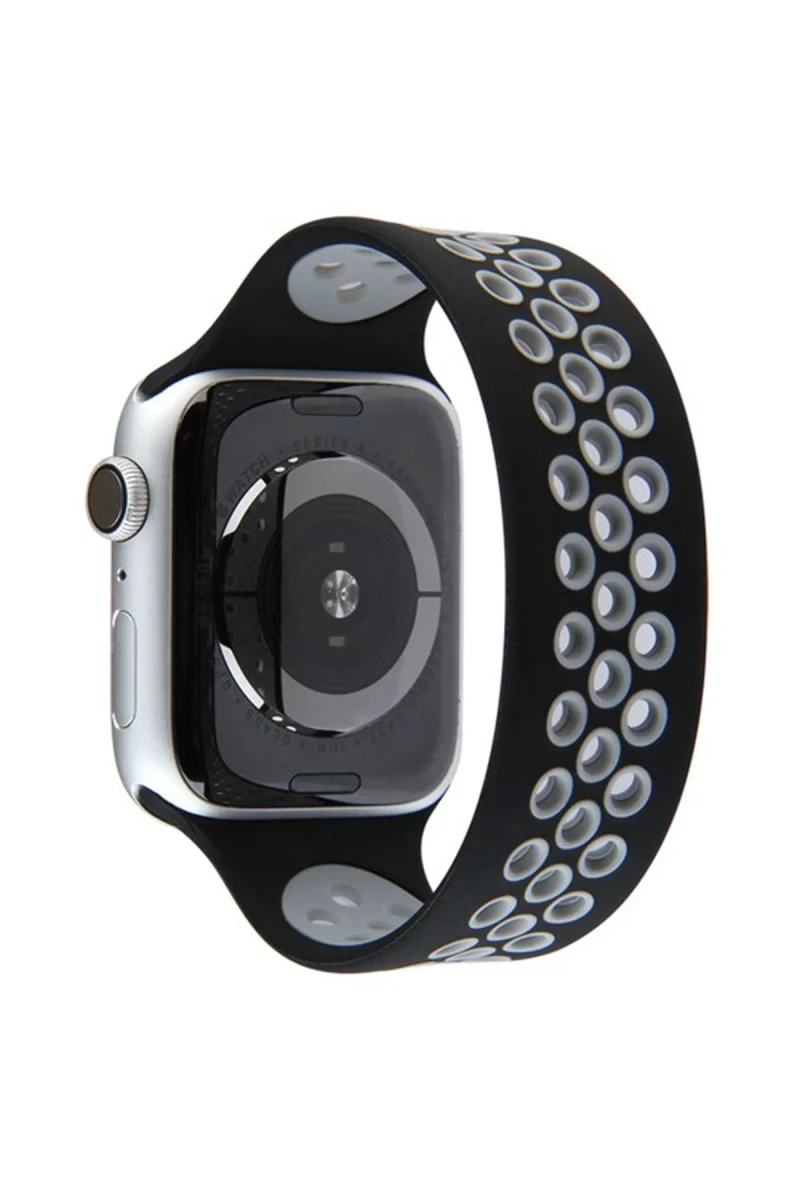 Apple Watch 38mm Uyumlu Ayarlı Delikli Silikon Kordon - Siyah-Gri