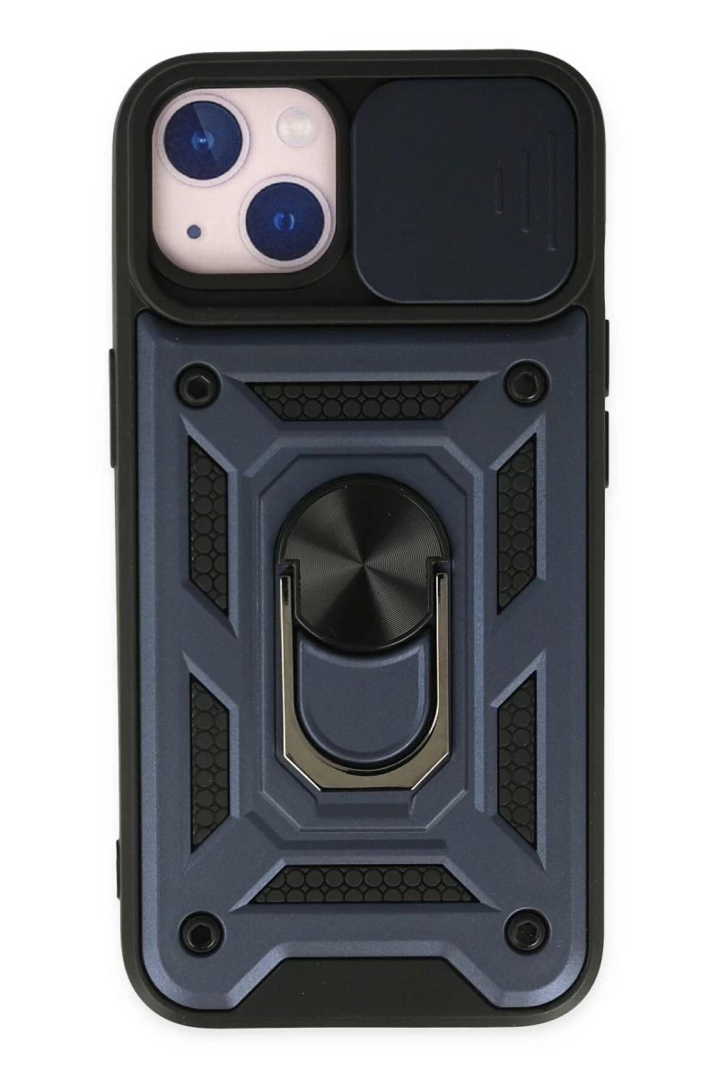 Apple iPhone 14 Uyumlu Kılıf Pars Lens Yüzüklü Silikon - Lacivert
