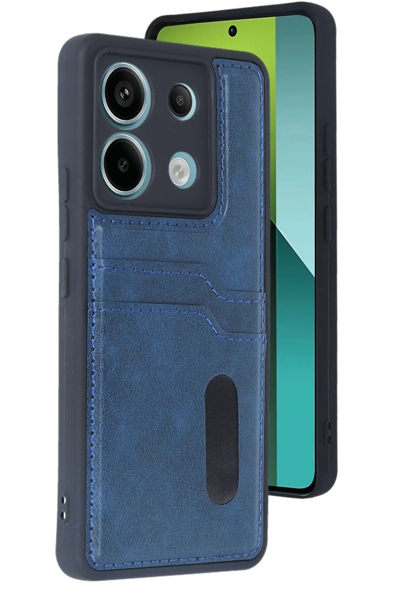 Xiaomi Redmi Note 13 Pro 4G Uyumlu Kılıf Sara Kartvizitli Deri Kılıf - Lacivert