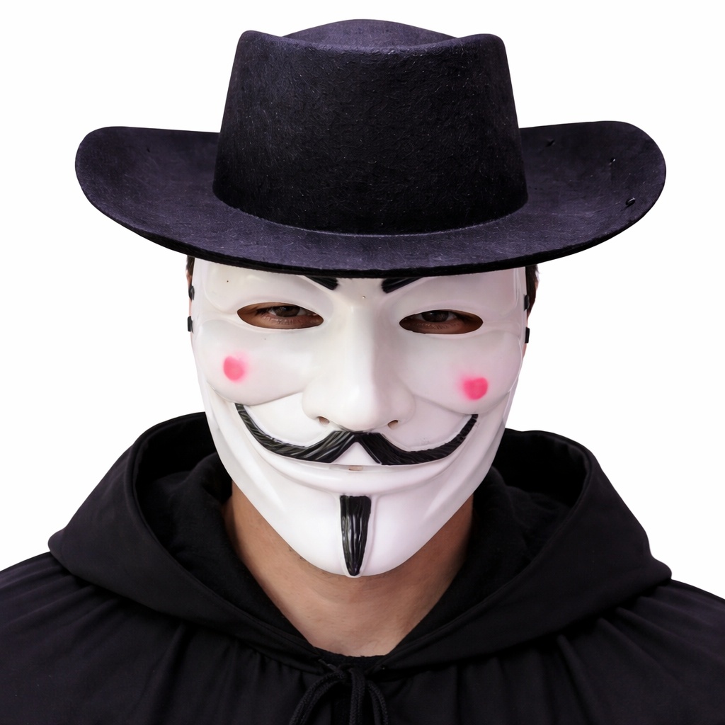 Vendetta Maske ve Şapka Seti ? Anonim Stil Parti Maskesi