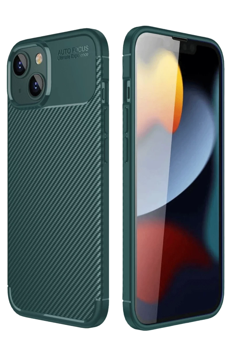 Apple iPhone 14 Uyumlu Kılıf Auto Focus Karbon Kapak - Koyu Yeşil
