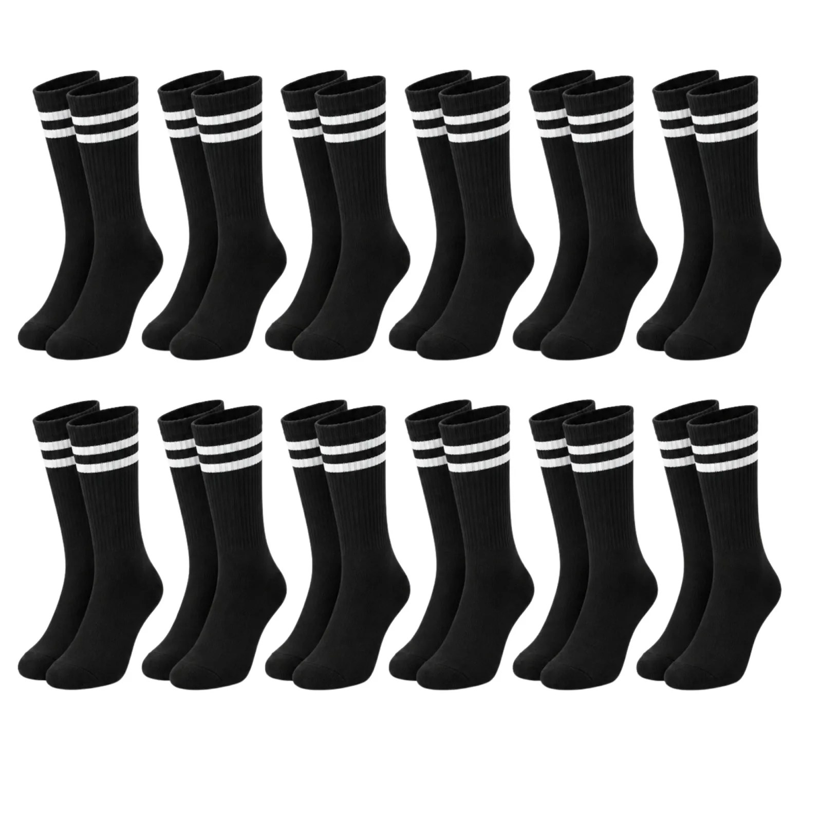 Unisex Siyah Çorap Beyaz Çizgili 12'li Set Uzun Soket Günlük Spor Kolej Stil Kadın Erkek Çorabı