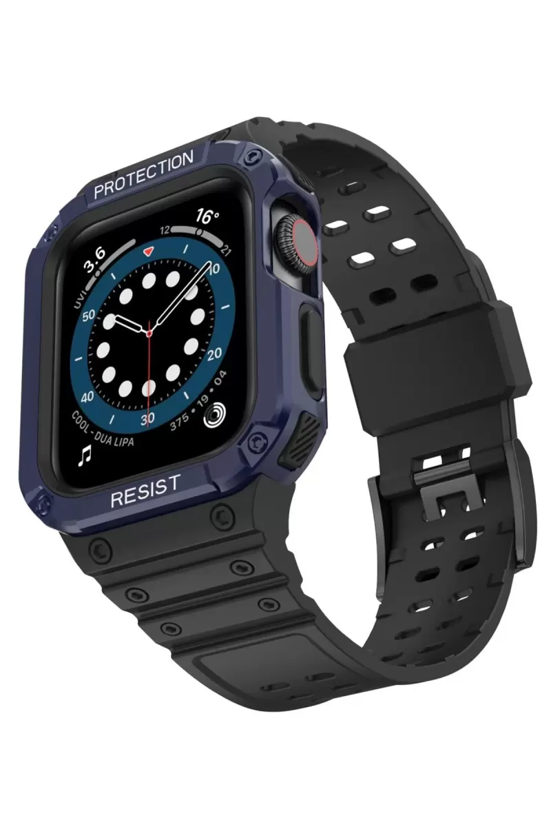 Apple Watch 42mm Uyumlu KR401 Silikon Kordon - Siyah-Mavi