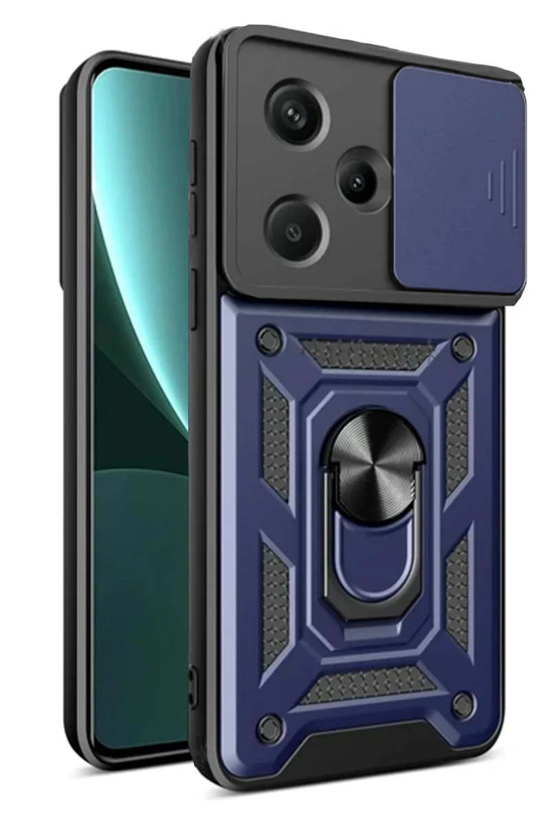 Xiaomi Redmi Note 13 Pro Plus Uyumlu Kılıf Pars Lens Yüzüklü Silikon - Lacivert