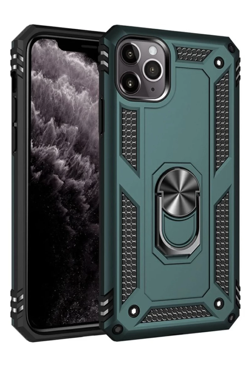 Apple iPhone 11 Pro Uyumlu Kılıf Sofya Yüzüklü Silikon Kapak - Yeşil