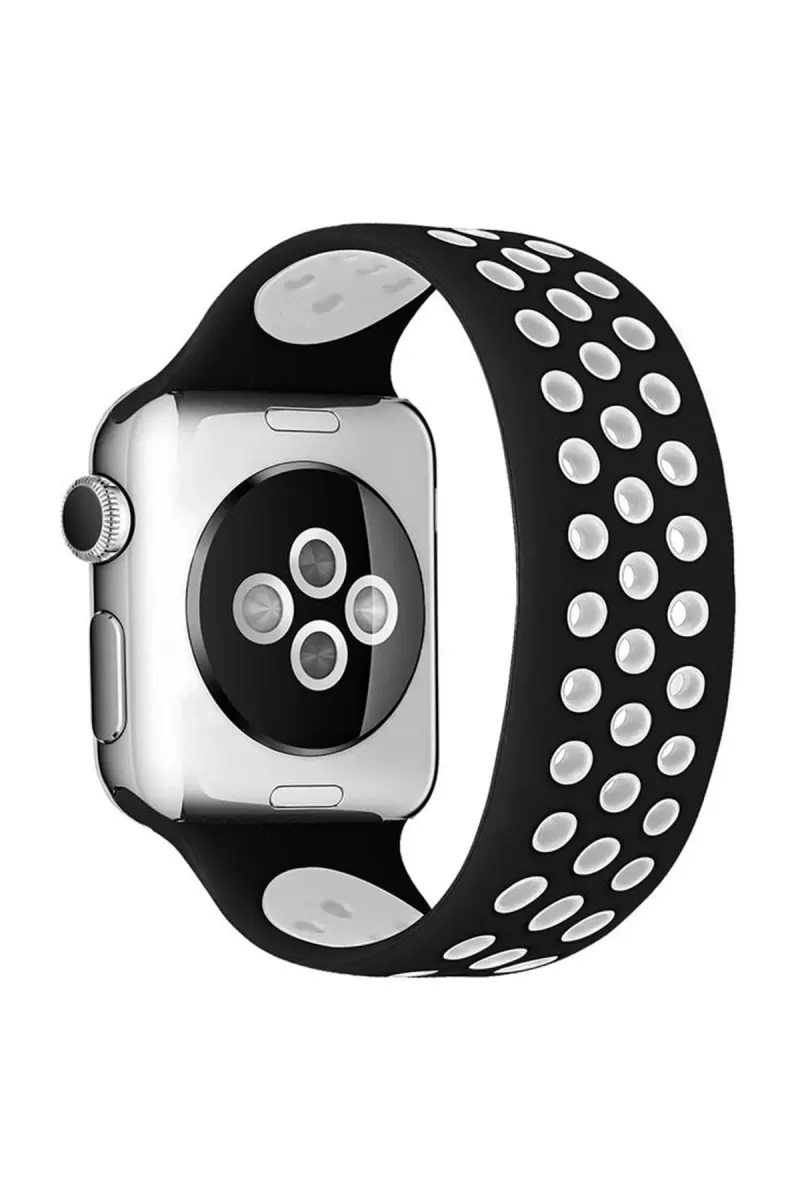 Apple Watch 38mm Uyumlu Ayarlı Delikli Silikon Kordon - Siyah-Beyaz