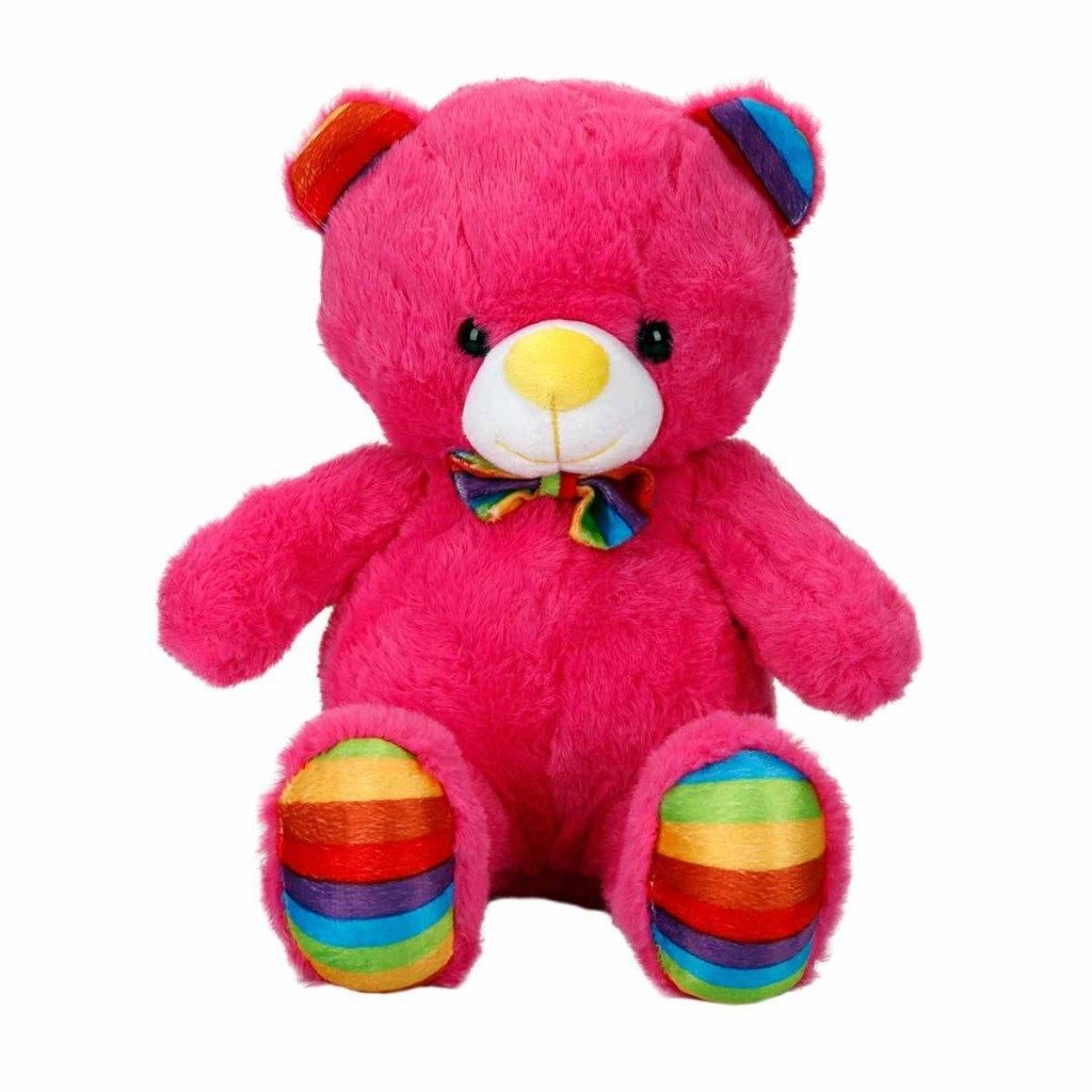 2962 Oturan Kurdeleli Renkli Peluş Ayı 30 cm -