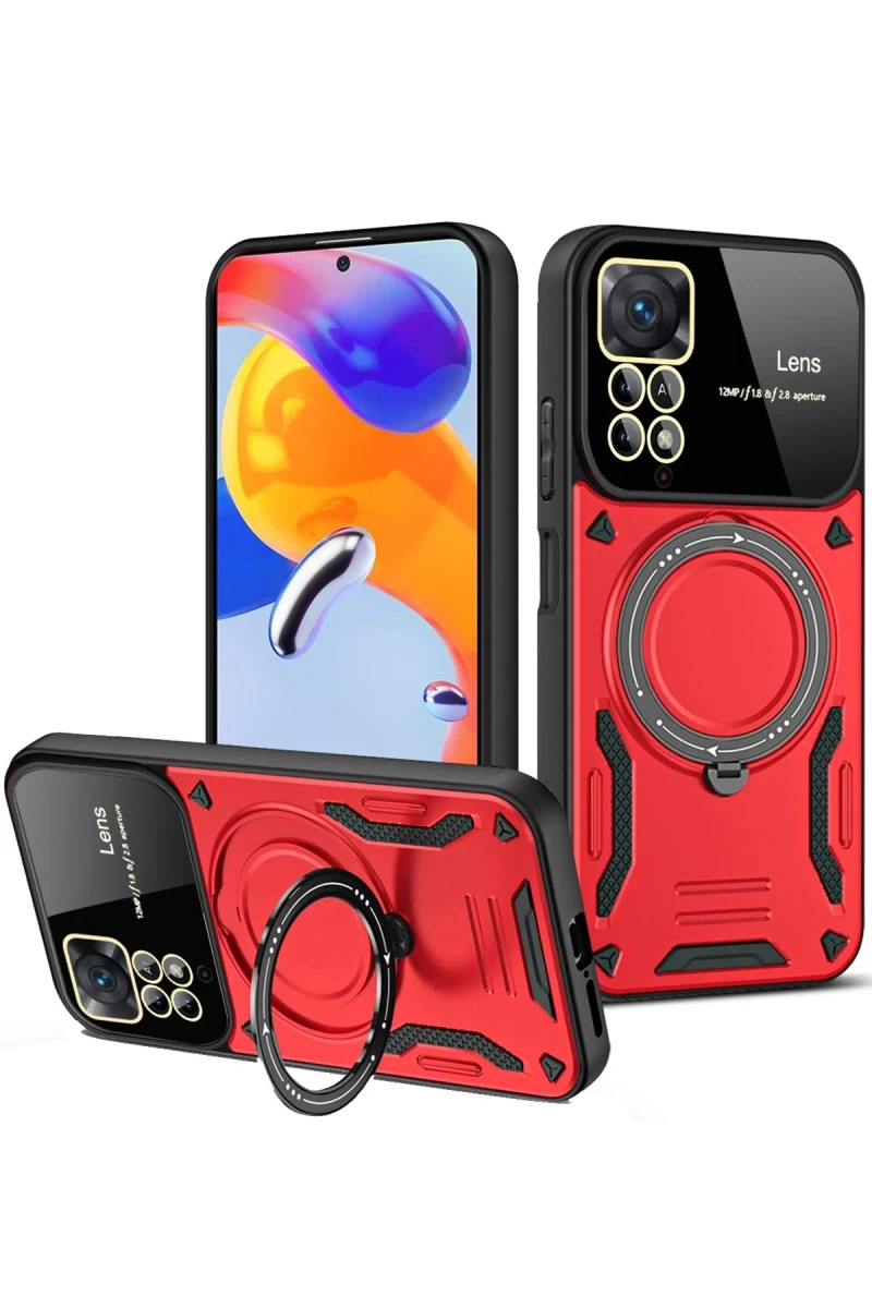 Xiaomi Redmi Note 12 Pro 4G Uyumlu Kılıf Joy Lens Standlı Kapak - Kırmızı