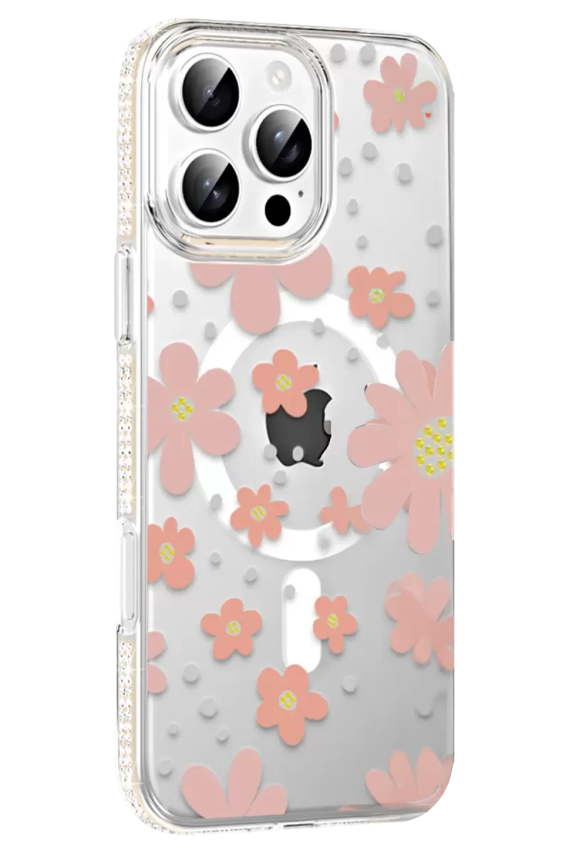 Joko Apple iPhone 16 Pro Uyumlu Floral Magsafe Kapak - Pembe