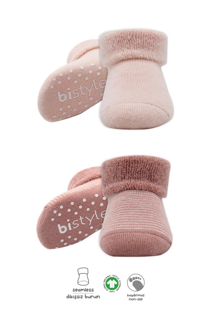 2'Li Çemberli Kaymaz Havlu Soket Çorap 10503 Pudra Pembe · Beden: 0-6 Ay · Renk: Pudra Pembe