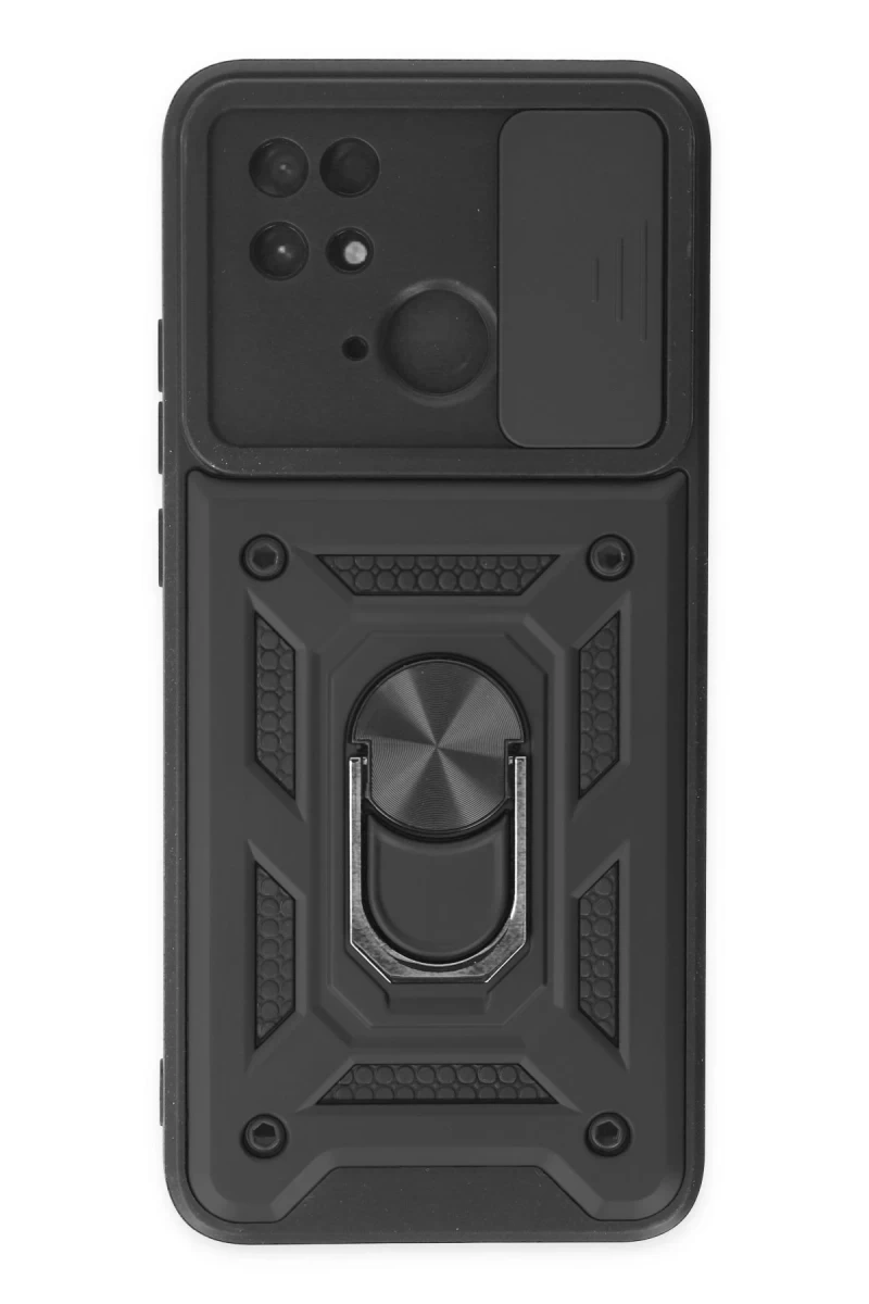 Xiaomi Redmi 10C Uyumlu Kılıf Pars Lens Yüzüklü Silikon - Siyah