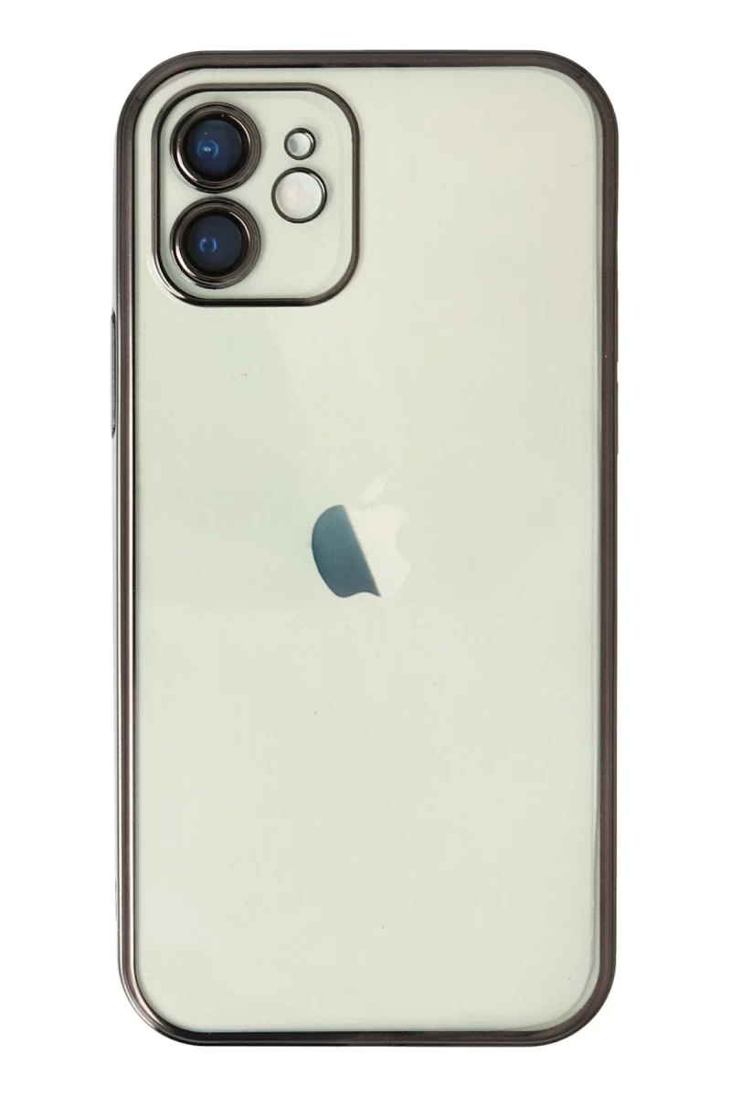 Apple iPhone 12 Uyumlu Kılıf Lensli Silikon - Siyah