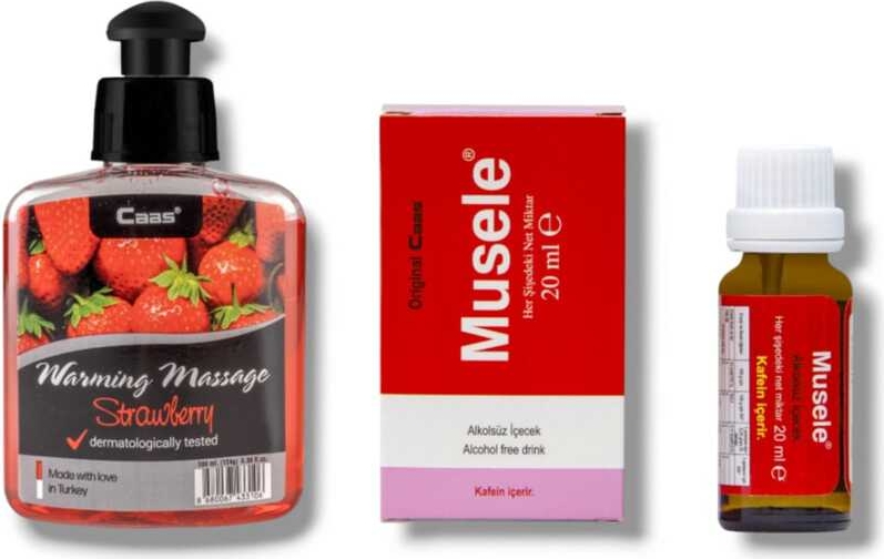 Caas Çilek Aromalı  Isıtıcılı Cinsel Masaj Yağı 100 ml + Musele Kadınlara Özel Damla