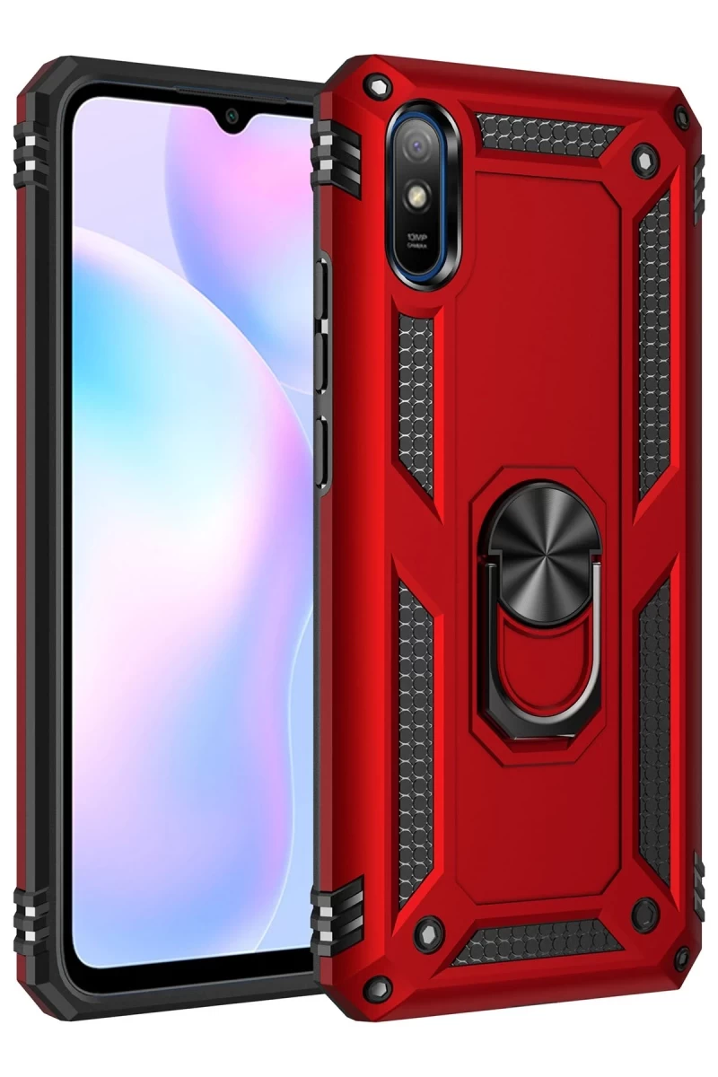 Xiaomi Redmi 9A Uyumlu Kılıf Sofya Yüzüklü Silikon Kapak - Kırmızı