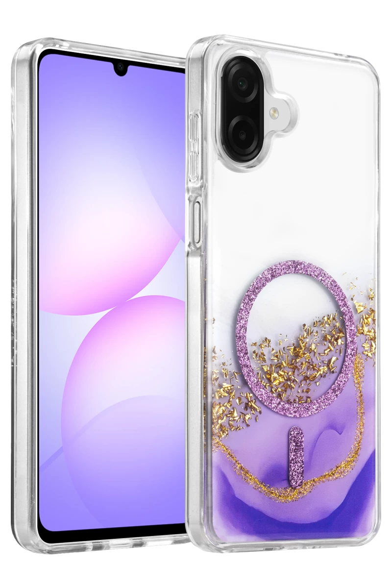 Onegif Samsung Galaxy A07 4G Uyumlu Lotus Simli Magsafe Kapak - Mor