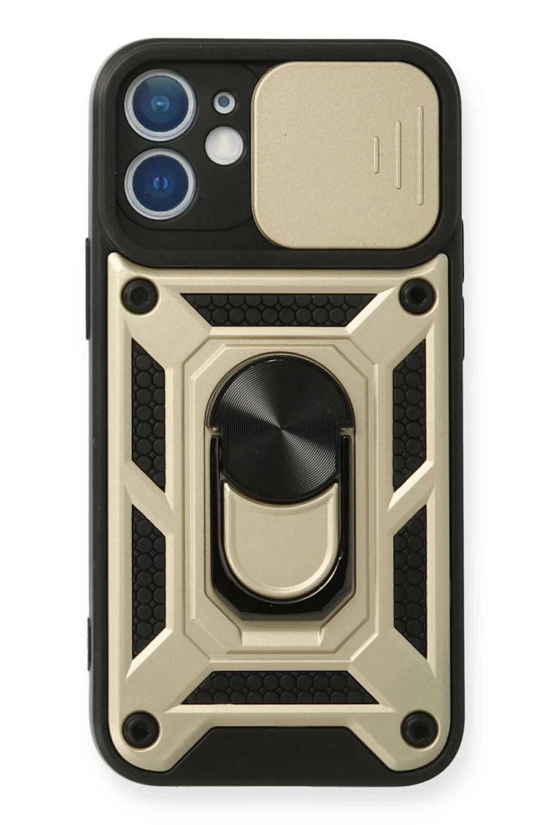 Apple iPhone 11 Uyumlu Kılıf Pars Lens Yüzüklü Silikon - Gold