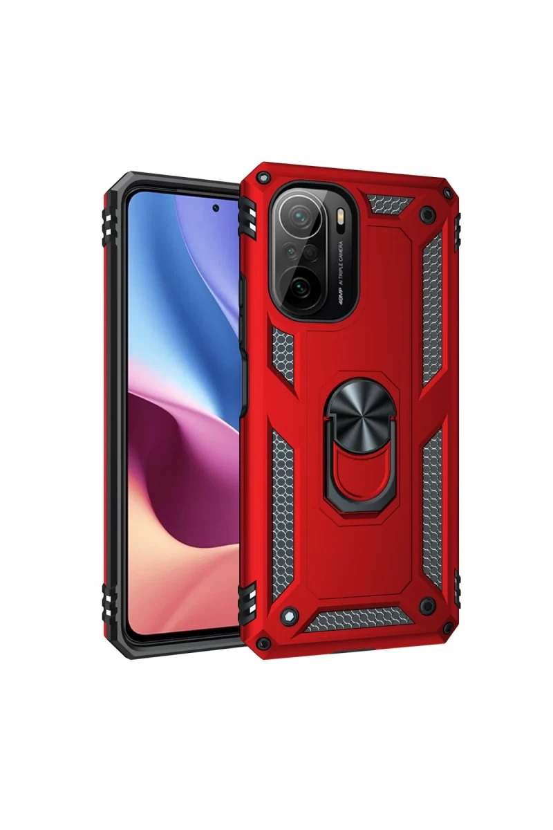 Xiaomi Poco F3 Uyumlu Kılıf Sofya Yüzüklü Silikon Kapak - Kırmızı