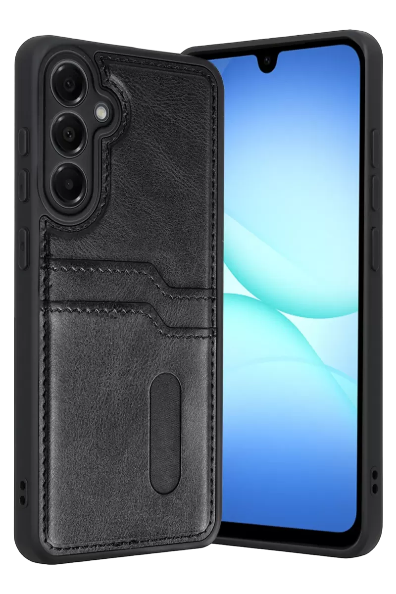 Samsung Galaxy A37 5G Uyumlu Sara Kartvizitli Deri Kılıf - Siyah