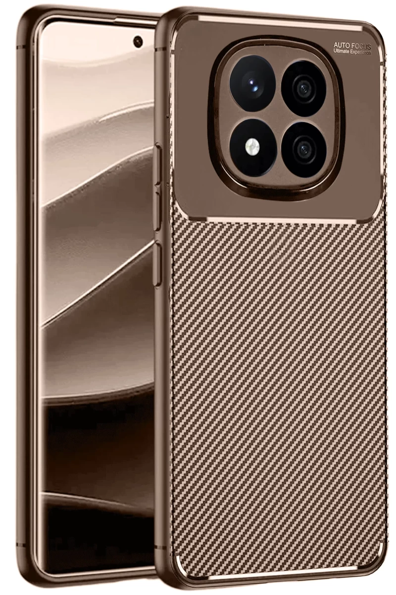 Xiaomi Redmi Note 14 Pro 5G Uyumlu Kılıf Auto Focus Karbon Kapak - Kahverengi