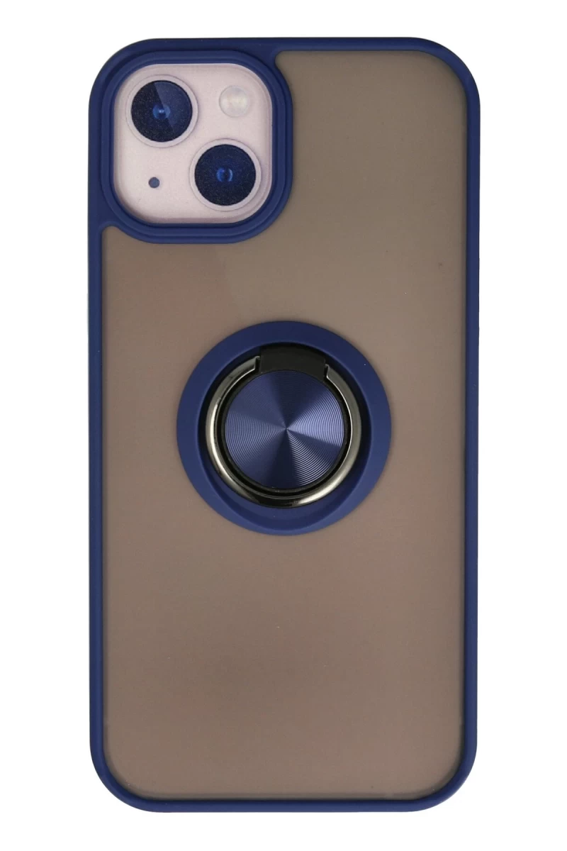 Apple iPhone 15 Uyumlu Kılıf Montreal Yüzüklü Silikon Kapak - Lacivert