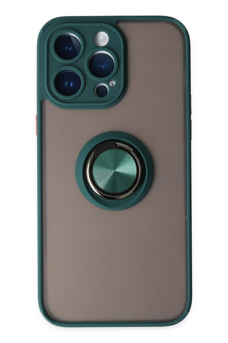 Apple iPhone 14 Pro Max Uyumlu Kılıf Montreal Yüzüklü Silikon Kapak - Yeşil