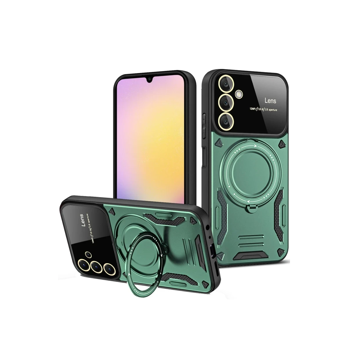 Samsung Galaxy A36 Kılıf Joy Lens Standlı Kapak - Koyu Yeşil