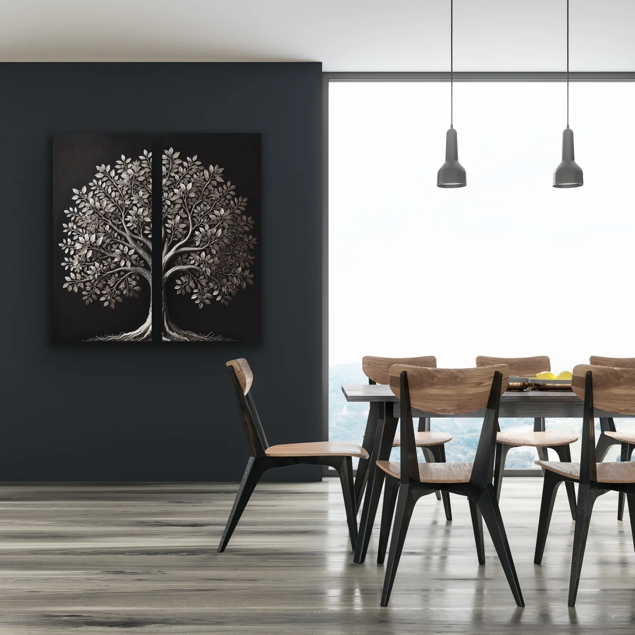 2li Eskitme Krom Ağaç Kanvas Tablo 60x120cm x2