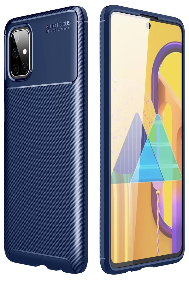 Samsung Galaxy M51 Uyumlu Kılıf Auto Focus Karbon Kapak - Lacivert