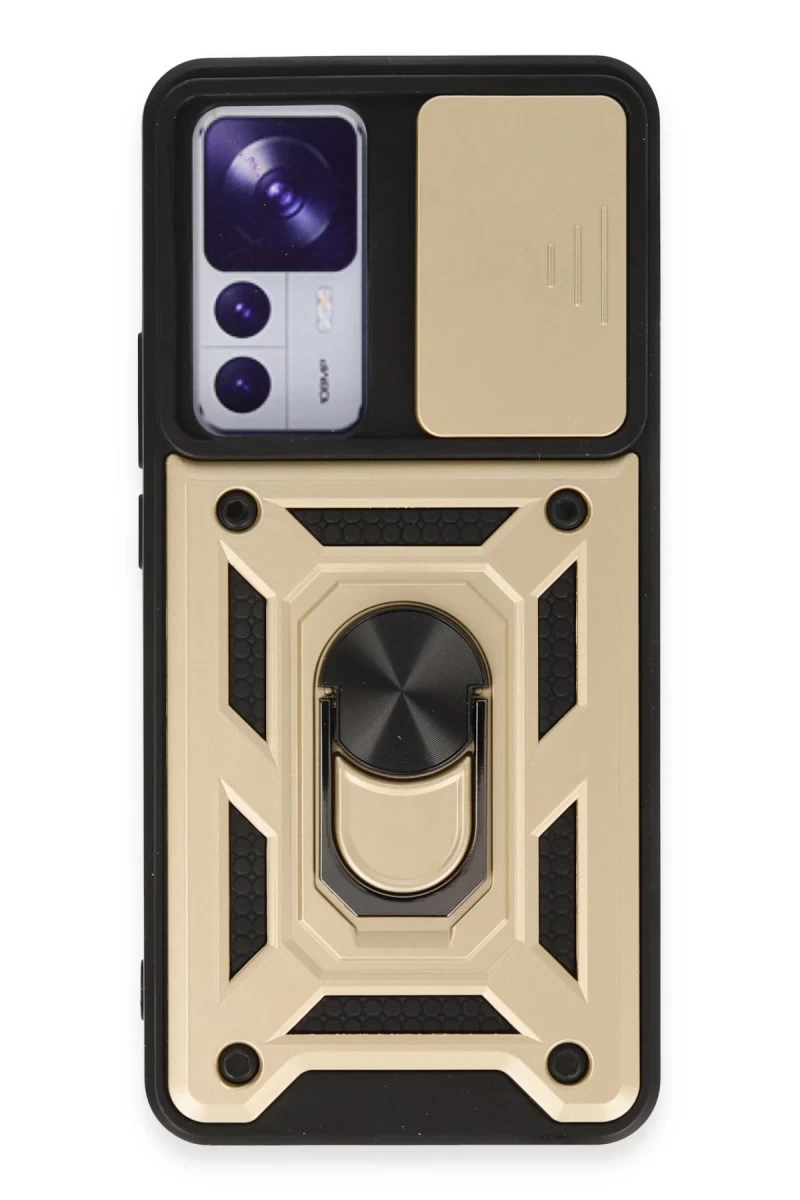 Xiaomi Mi 12T Pro Uyumlu Kılıf Pars Lens Yüzüklü Silikon - Gold